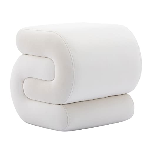 CALABASH Taburete otomano moderno para pies, taburete de tocador de terciopelo en forma de S, reposapiés tapizado para sofá, puf de asiento adicional para dormitorio, entrada, sala de estar, habitación de los niños (blanco)