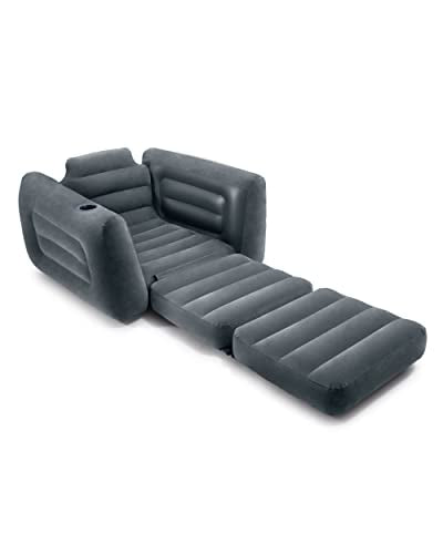 INTEX 66551EP Inflatable Pull-Out Chair: Built-in Cupholder – Velvety Surface – 2-in-1 Valve – Folds Compactly – 89" x 46" x 26"