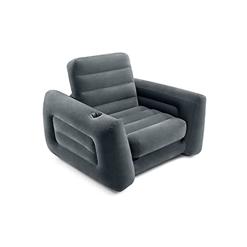 INTEX 66551EP Inflatable Pull-Out Chair: Built-in Cupholder – Velvety Surface – 2-in-1 Valve – Folds Compactly – 89" x 46" x 26"