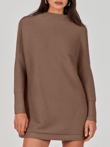 ANRABESS Suéter para Mujer 2023 Otoño Casual Suelto De Gran Tamaño Suéteres De Cuello Alto Vestido De Manga Larga Holgado Slouchy Punto Grueso Acogedor Cálido Invierno Jersey Túnica A277doukou-S