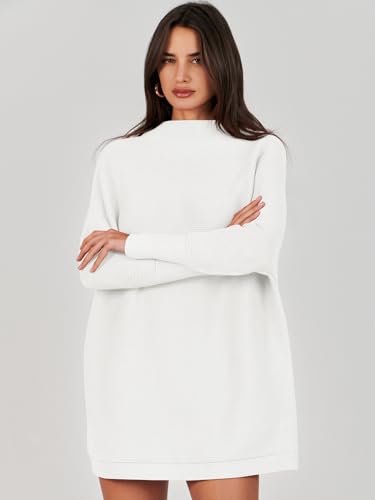 PRODUCTO 372`ANRABESS Suéteres blancos de cuello alto de gran tamaño para mujer 2023 Otoño de moda Manga larga Casual Ajuste holgado holgado Punto grueso de canalé Vestido tipo túnica holgada Ropa de invierno cálida A277bai-XS