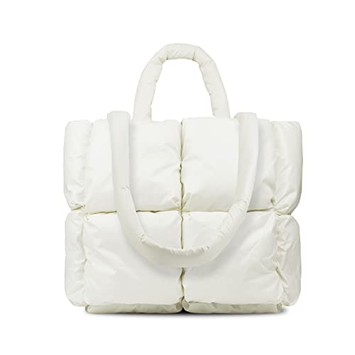 oexe Bolso de mano Puffy, Bolsos para mujer, Bolso de mano grande, Bolsos acolchados para mujer, Bolsos de lujo para mujer (Blanco-M)