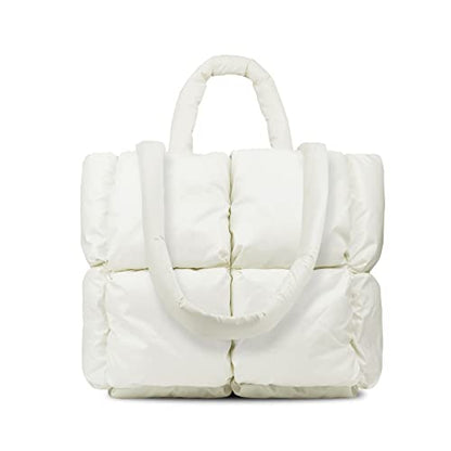 oexe Bolso de mano Puffy, Bolsos para mujer, Bolso de mano grande, Bolsos acolchados para mujer, Bolsos de lujo para mujer (Blanco-M)