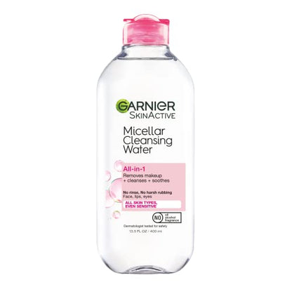 Garnier SkinActive agua micelar para todo tipo de piel, limpiador facial y desmaquillante, 13,5 onzas líquidas (400 ml), 1 unidad (el embalaje puede variar)