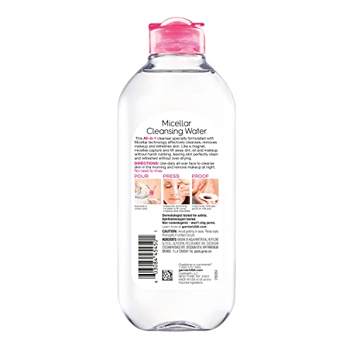 Garnier SkinActive agua micelar para todo tipo de piel, limpiador facial y desmaquillante, 13,5 onzas líquidas (400 ml), 1 unidad (el embalaje puede variar)