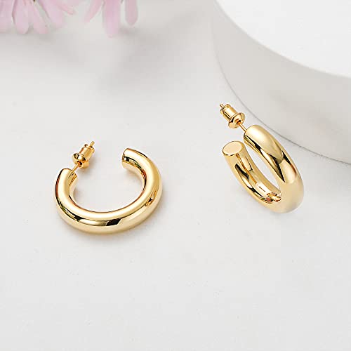 Gacimy Pendientes de aro de oro grueso para mujer chapados en oro real de 14 quilates, aros de plata de ley 925 para mujer, pendientes de aro medianos de oro amarillo de 0.984 in