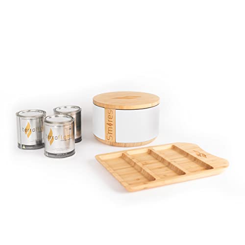 PRODUCTO 252 TerraFlame - Juego de regalo de mesa para asar S'mores, portátil, para interiores y exteriores, sin humo, con gel de combustión limpia, con bandeja de bambú, color blanco