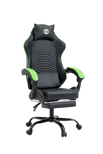 Titano Cobra Elite Silla para juegos con reposapiés, diseño cómodo con asiento acolchado de cuero, ruedas 360 con soporte para el cuerpo totalmente reforzado con acero, negro/verde