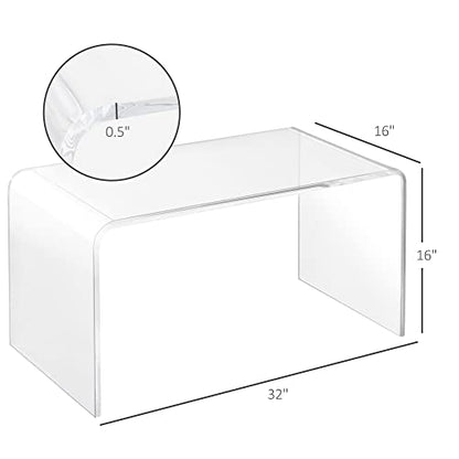 HOMCOM Mesa de centro en forma de cascada, rectangular, totalmente acrílica, de 32 pulgadas de largo, 15 mm de grosor, transparente