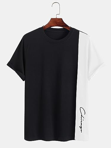 PRODUCTO 162 SOLY HUX Camiseta de manga corta con estampado de letras y bloques de color para hombre Camisetas informales de verano en blanco y negro L