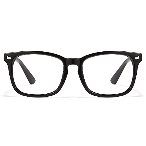 Cyxus Gafas de luz azul grandes, gafas de ordenador negras para hombres, gafas con filtro de bloqueo UV para pantallas digitales, lentes transparentes cuadradas, marco de gafas clásico retro para mujer, anti fatiga ocular, alivia los dolores de cabeza