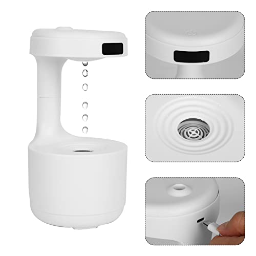 Humidificadores ultrasónicos para dormitorio, humidificadores de niebla fría Gota de agua antigravedad con pantalla de reloj LED, humidificador de aire silencioso de 36 dB con luz nocturna para habitación Oficina 800 ml