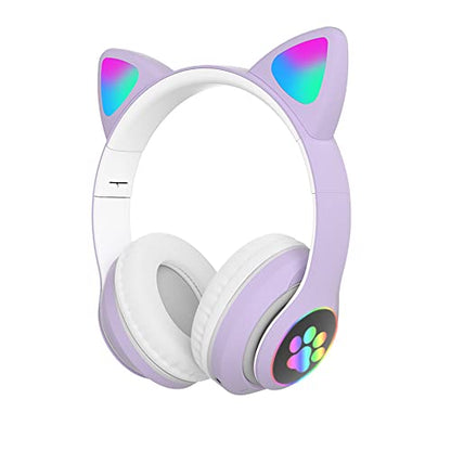 TOKANI Auriculares inalámbricos con micrófono, Bluetooth con orejas de gato para niños, adolescentes, adultos, niñas y mujeres (púrpura)