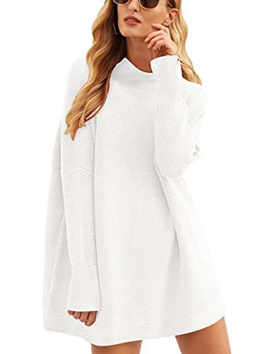 PRODUCTO 372`ANRABESS Suéteres blancos de cuello alto de gran tamaño para mujer 2023 Otoño de moda Manga larga Casual Ajuste holgado holgado Punto grueso de canalé Vestido tipo túnica holgada Ropa de invierno cálida A277bai-XS