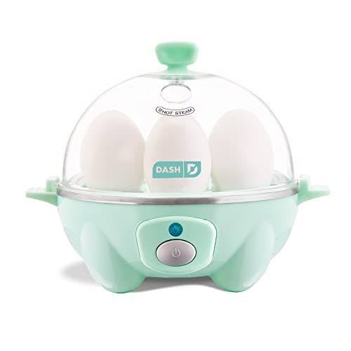 Cocedor de huevos rápido DASH: Cocedor de huevos eléctrico con capacidad para 6 huevos para huevos duros, huevos escalfados, huevos revueltos u tortillas con función de apagado automático - Aqua, 5,5 pulgadas (DEC005AQ)