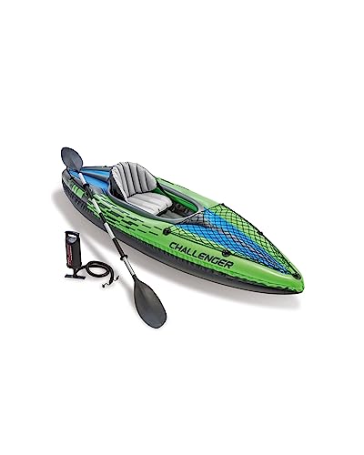 PRODUCTO 293 Juego de kayak inflable INTEX 68305EP Challenger K1: incluye remo de aluminio de lujo de 86 pulgadas y bomba de alto rendimiento - Asiento ajustable con respaldo - Skeg extraíble - 1 persona - Capacidad de peso de 220 lb