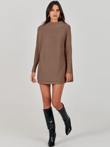 ANRABESS Suéter para Mujer 2023 Otoño Casual Suelto De Gran Tamaño Suéteres De Cuello Alto Vestido De Manga Larga Holgado Slouchy Punto Grueso Acogedor Cálido Invierno Jersey Túnica A277doukou-S