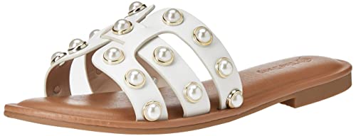 PRODUCTO 540 The Drop Monika Sandalia plana con banda en H para mujer, perla blanca, 7