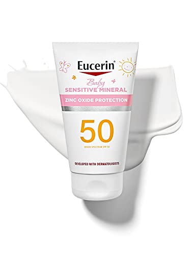 Eucerin Sun Sensitive Mineral Baby Protector solar SPF 50, loción protectora solar con protección de óxido de zinc, tubo de 4 onzas líquidas