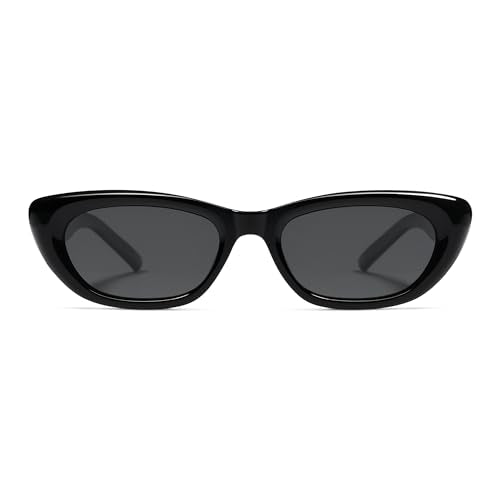 SOJOS Gafas de sol polarizadas de moda estrechas con forma de ojo de gato para mujer, gafas de sol retro lindas para mujer SJ2284, montura negra, lente gris