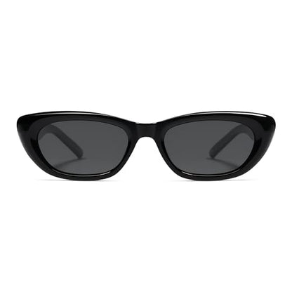 SOJOS Gafas de sol polarizadas de moda estrechas con forma de ojo de gato para mujer, gafas de sol retro lindas para mujer SJ2284, montura negra, lente gris