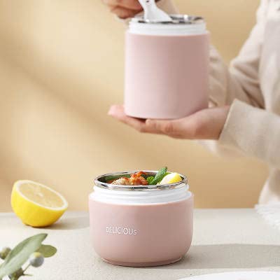 Taza de almuerzo y recipiente para comida caliente con tapa y 2 compartimentos - Tarro de comida con aislamiento de doble pared de acero inoxidable para cereales y leche, avena, sopa para llevar - taza y recipiente para adultos con aislamiento térmico C