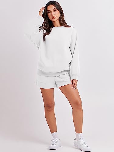 ANRABESS Conjunto de sudadera de 2 piezas para mujer Sudadera de gran tamaño Sudaderas con capucha de lana Conjunto de pantalones cortos de salón a juego 2023 Conjunto de sudadera cómodo informal Ropa de otoño de moda Pijamas 1047piaobai-M