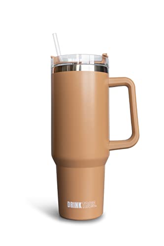 Drink Trois (Vaso de 40 oz propiedad de mujeres con asa y tapa de paja, botella de agua de acero inoxidable reutilizable aislada, taza de viaje para café helado, bebidas frías