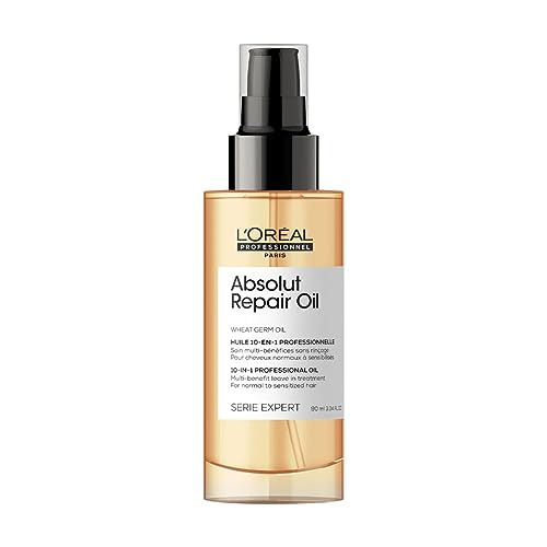 L'Oréal Professionnel Aceite sin aclarado 10 en 1 para cabello seco y dañado, con proteínas. Aceite Gold de Quinoa y Germen de Trigo, Nutre, Reaviva y Repara, Serie Expert Absolut Repair, 90 ml