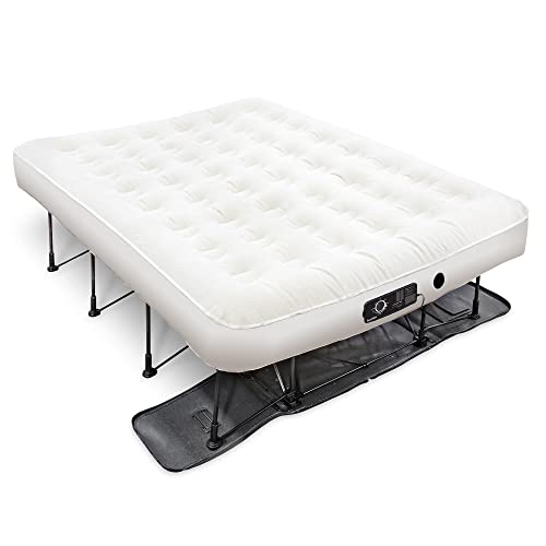 Colchón de aire Ivation EZ-Bed (Queen) con tecnología Deflate Defender™ Bomba de confort automática dual y material laminado de doble capa - Marco de cama de aire y estuche con ruedas para invitados, viajes, vacaciones, camping