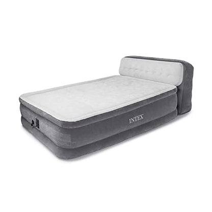 PRODUCTO 809 Intex Dura-Beam Colchón de aire inflable ultra felpa con cabecera, bomba eléctrica interna incorporada y bolsa de almacenamiento de transporte, Queen, gris