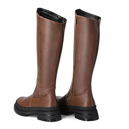 DREAM PAIRS Botas para mujer hasta la rodilla, plataforma gruesa con cremallera lateral y suela de orejeta para mujer Marrón/pu, Talla 8 Sdkb2210w Mesmerize