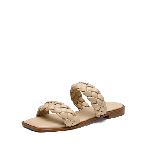 PRODUCTO 564 DREAM PAIRS Sandalias trenzadas SDSS2319W para mujer Chanclas sin cordones Dos correas Punta cuadrada Elegantes para el verano Desnudo Talla 7