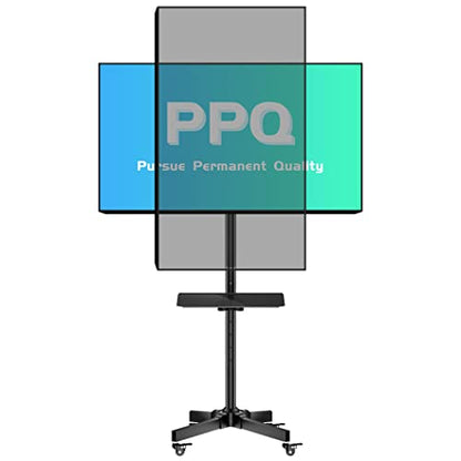 PPQ Carro de TV móvil para televisores de Pantalla Curva de Panel Plano LCD LED de 23 a 55 Pulgadas, Soporte para TV con Estante de Metal Ajustable en Altura, Soporte para TV portátil con Ruedas, Soporta hasta 55 Libras