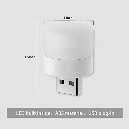 PRODUCTO 393 VICBOND Luz nocturna USB, mini luz LED, luz de bajo consumo, bombilla LED compacta, iluminación portátil, iluminación ambiental, lámpara decorativa, mini luz USB para coche, dormitorio, guardería, baño (blanco, 6 unidades)