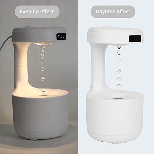 Humidificadores ultrasónicos para dormitorio, humidificadores de niebla fría Gota de agua antigravedad con pantalla de reloj LED, humidificador de aire silencioso de 36 dB con luz nocturna para habitación Oficina 800 ml