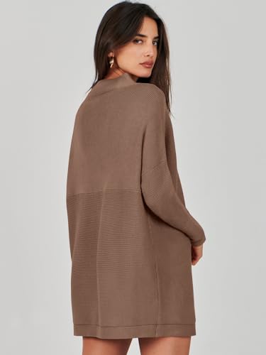 ANRABESS Suéter para Mujer 2023 Otoño Casual Suelto De Gran Tamaño Suéteres De Cuello Alto Vestido De Manga Larga Holgado Slouchy Punto Grueso Acogedor Cálido Invierno Jersey Túnica A277doukou-S