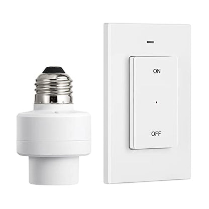 DEWENWILS Enchufe de luz con control remoto, interruptor de luz inalámbrico para lámparas de cadena de tracción, rango de 100 pies, no necesita cableado, lista ETL (1 controlador montado en la pared+1 base de bombilla, versión más corta)