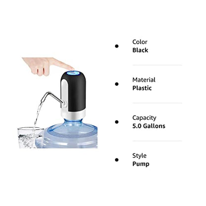 JOYHILL Dispensador de botella de agua de 5 galones, bomba de botella de agua con carga USB, bomba dispensadora de agua portátil para acampar (negro)