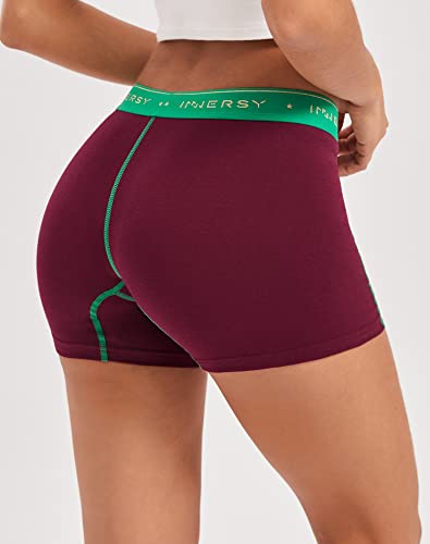 INNERSY Calzoncillos tipo bóxer de entrepierna de 4 pulgadas para mujer, calzoncillos de algodón, ropa interior para mujer, paquete de 3 (rojo retro y verde, grande)