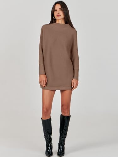 ANRABESS Suéter para Mujer 2023 Otoño Casual Suelto De Gran Tamaño Suéteres De Cuello Alto Vestido De Manga Larga Holgado Slouchy Punto Grueso Acogedor Cálido Invierno Jersey Túnica A277doukou-S