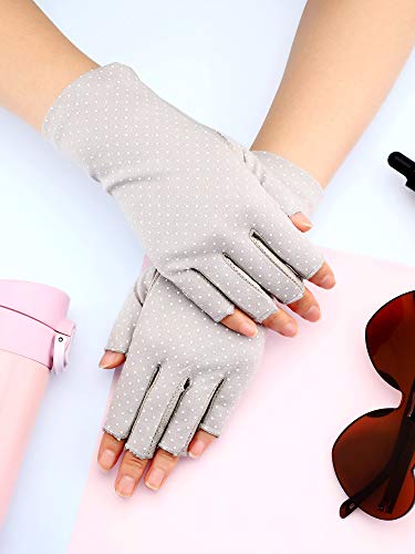 Maxdot 2 Pairs Sunblock Gloves Non Slip UV Protection Driving Gloves Summer Outdoor Gloves for Women and Girls (Gray and Khaki,Fingerless Style)