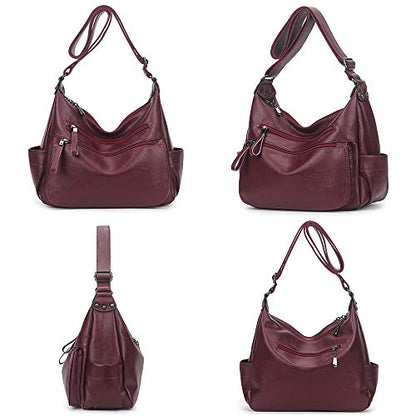 Artwell Bolso bandolera de moda para mujer, bolso de hombro, bolsos de cuero de PU suave, bolso de mano Hobo con múltiples bolsillos (Borgoña)