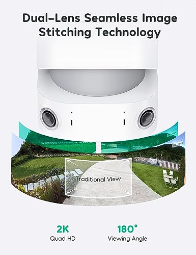 PRODUCTO 478 Winees Cámara reflectora, cámara de seguridad para exteriores de doble lente 2K HD, detección de movimiento panorámico de 180 grados, 3000 lúmenes, visión nocturna en color, sirena de 110 dB, audio bidireccional