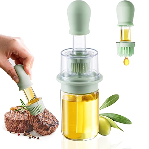 PRODUCTO 204 funvim Botella dispensadora de aceite para cocina con cepillo de silicona, dispensador de aceite pequeño de 6 oz con medidas, cepillo de aceite de oliva verde 2 en 1 y dispensador para barbacoa, ensalada, panqueque