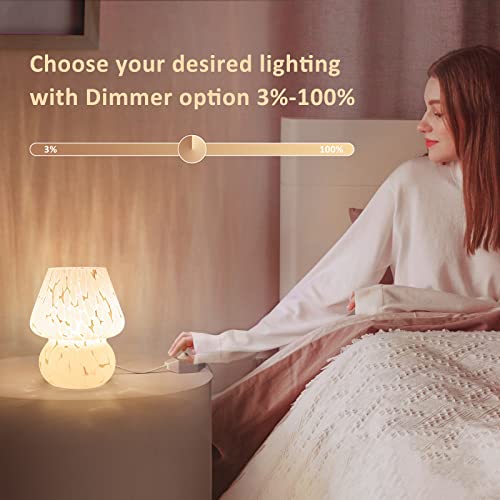 ONEWISH Linda lámpara de seta pequeña lámpara de mesita de noche, juego de 2, regulable, de cristal translúcido, lámpara de mesita de noche blanca para dormitorio, habitación de niños, sala de estar, cocina, regalo estético de Murano para decoración