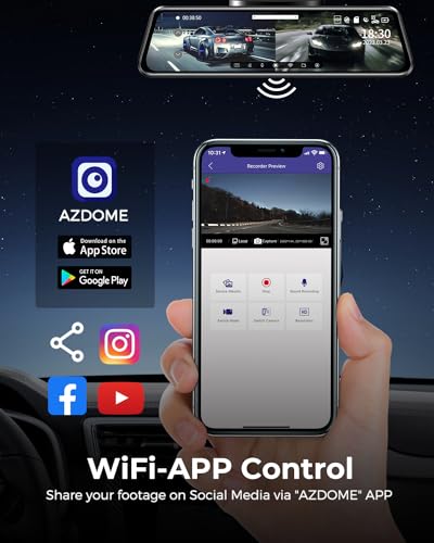 PRODUCTO 120 Cámara de espejo retrovisor WiFi, \espejo de 12 pulgadas, cámara dual 2.5K ] y cámara trasera 1080P para automóvil, tarjeta TF de 64 GB gratis, cámara de respaldo impermeable visión nocturna, asistencia de estacionamiento GPS