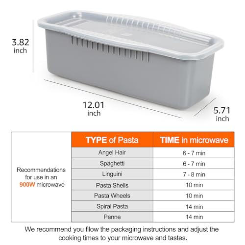 Cocedor de pasta para microondas con tapa coladora - Cocina rápida y fácil 4 porciones Cocedor de espaguetis - No se pega ni espera a hervir - Perfecto para hacer pasta cada vez - Para dormitorio, cocina u oficina