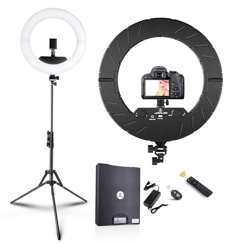 JJ JIANJIN Ring Light Kit:18"/45cm Outer 55W6700k Dimmable LED Light, Tripod Stand, Remote Controller,Box for Camera,Smartphone,YouTube,TikTok,Self-Portrait Shooting,CRI90,Black