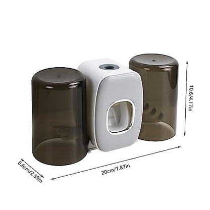 Dispensador automático de pasta de dientes y soporte para cepillos de dientes, soportes para cepillos de dientes para baños, juego de soporte para cepillos de dientes de baño, organizador negro con taza, juego de decoración de ducha montado en la pared